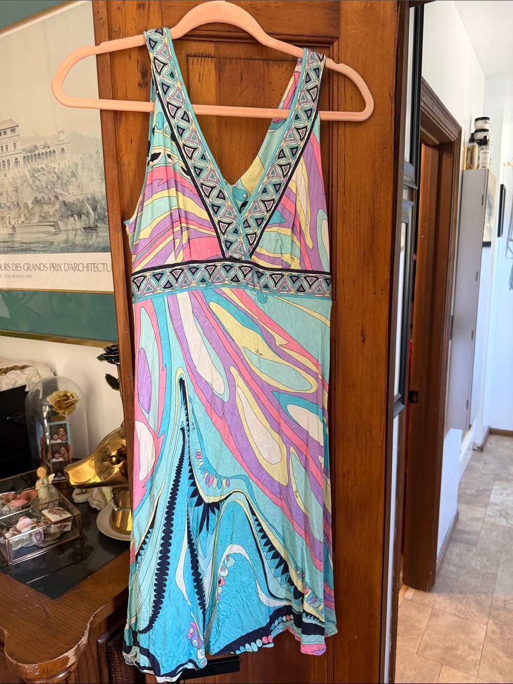 Emilio Pucci Pastel Multicolor V-Neck Midi Dress
